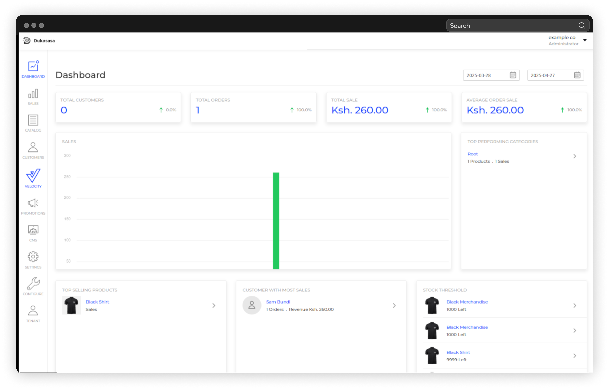 Dukasasa ecommerce administration dashboard